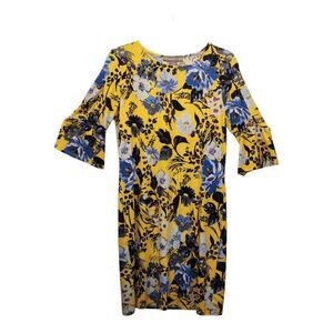 Alexandra + Oak Bold Floral Comfy Knit Dress with Flutter Sleeves MEDIUM